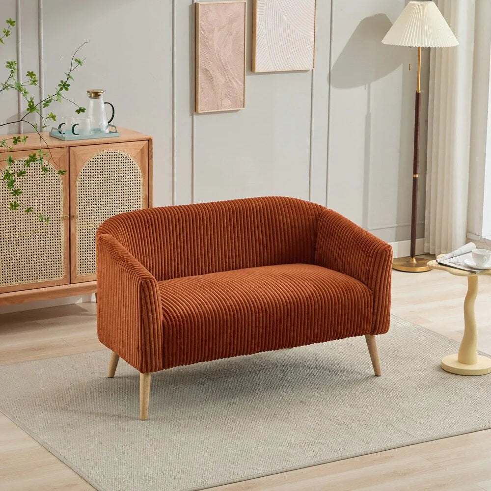 Zweisitzer-Sofa, bezogen mit Cordstoff, mit Walnussholzbeinen