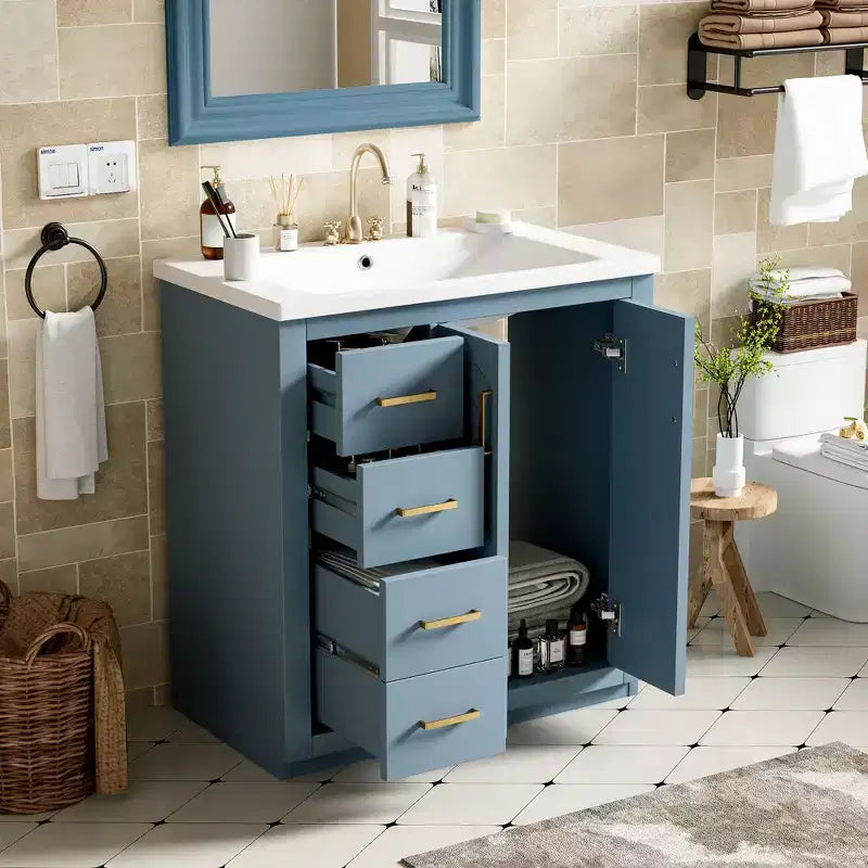 30 Zoll Einzelwaschtisch-Badschrank mit Unterschrank und 3 Schubladen – Schwarz / Blau / Grün / Indigo / Weiß