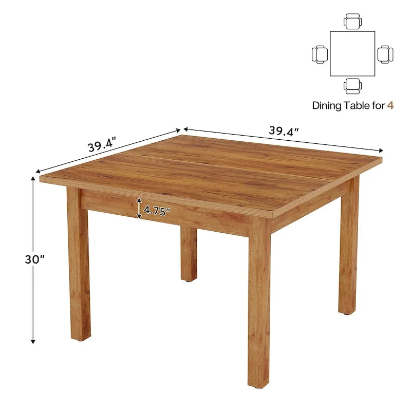 39,4 Zoll quadratischer Esstisch für 2-4 Personen mit Massivholzbeinen für Wohnzimmer Esszimmer