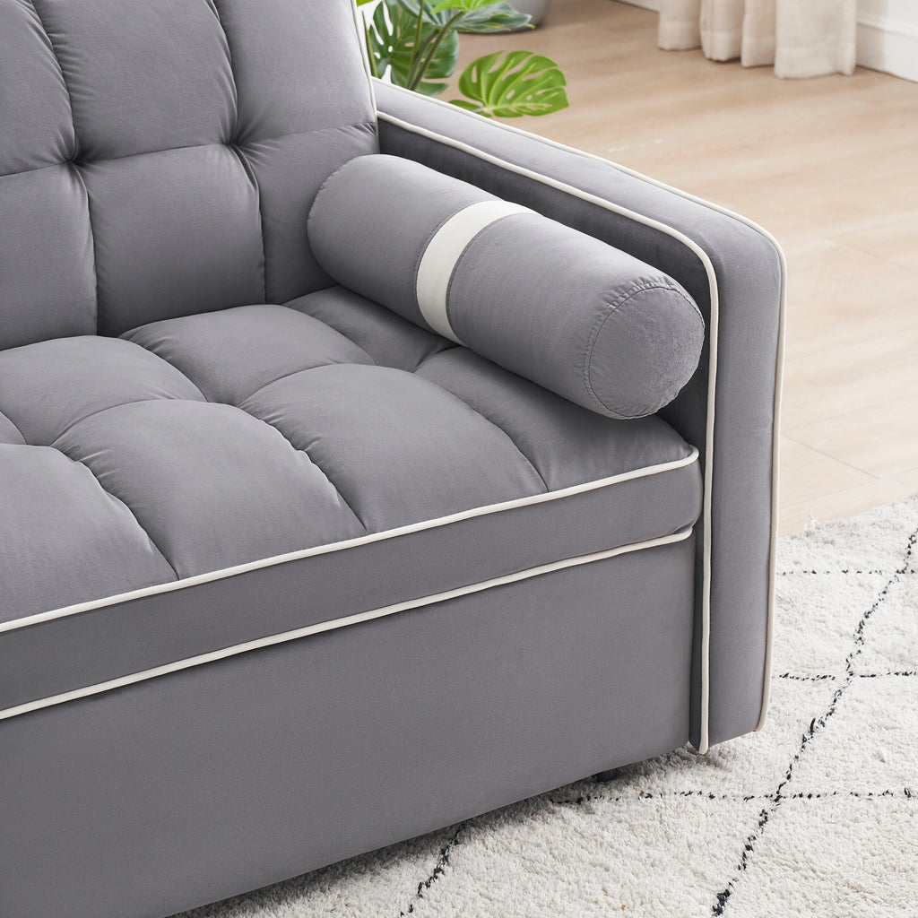 Samt-Schlafsofa zum Umbauen, 140 cm, 2-Sitzer, mit Ausziehbett, verstellbarer Rückenlehne, Seitentaschen und Handyhalterung