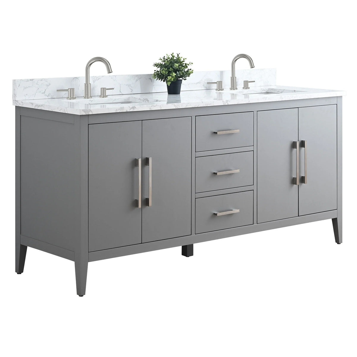 Vanity Art 72 Zoll Badezimmer-Waschtischunterschrank mit Doppelwaschbecken und Kunstmarmorplatte