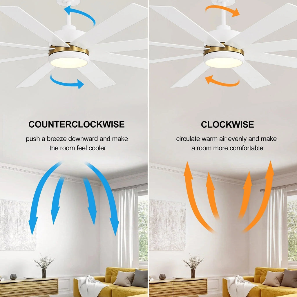 65-Zoll-LED-Deckenventilator mit 8 Flügeln, Licht und Fernbedienung, Schwarz