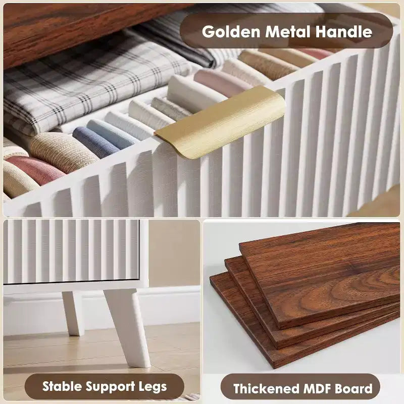 Kommode mit 9 Schubladen, gerillt, moderne Kommode, Holzkommode als TV-Ständer, geschwungenes Profil, für Wohnzimmer, Flur