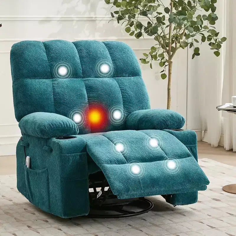 Übergroßer Relaxsessel für Erwachsene, Manueller Dreh-Schaukelsofa, Seitentaschen & Getränkehalter für Große und Schwergewichtige, Wohnzimmer