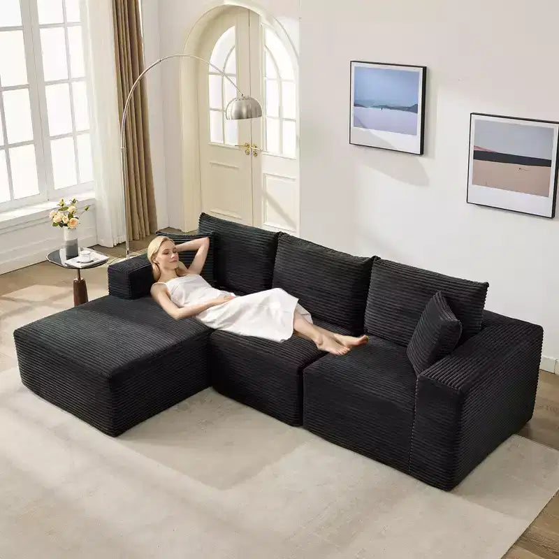 108 Modernes Sofa, 3-Sitzer Polster Ecksofa mit Kissen, Tiefes Sofa, Keine Montage Erforderlich