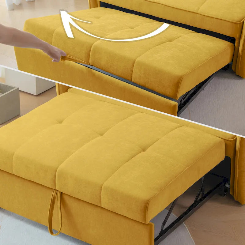 Gelbes Chenille-Schlafsofa zum Ausziehen – 39,00 x 53,50 x 31,50