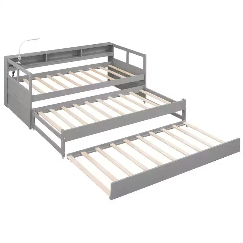 Whisen Twin XL Tagesbett aus Holz mit 2 Ausziehbetten, 3 Staufächern, 1 kostenloser Leuchte und USB-Ladefunktion