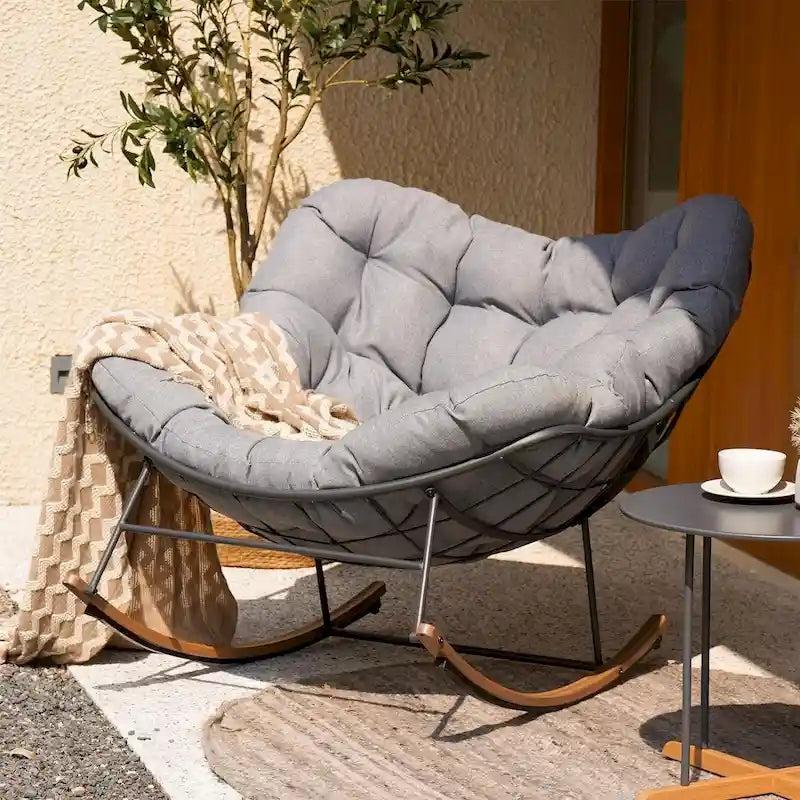 Riesiger Terrassen-Schaukelstuhl, Eier-Freistuhl für Innen und Außen mit Kissen, gepolsterter moderner Lounge-Sessel für Garten, Hinterhof