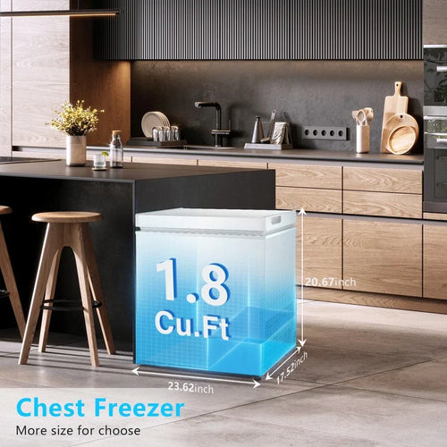 1,8 Kubikfuß Gefriertruhe mit herausnehmbarem Korb, Bodenablauf, 7-Stufen-Thermostat, freistehendes Design für Zuhause und Wohnung