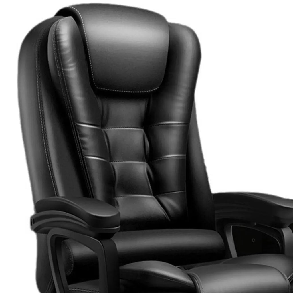 Ergonomischer Bürostuhl aus schwarzem Leder mit Fußstütze und Drehfunktion
