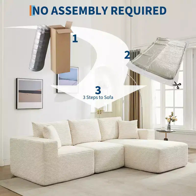 108 Modernes Sofa, 3-Sitzer Polster Ecksofa mit Kissen, Tiefes Sofa, Keine Montage Erforderlich