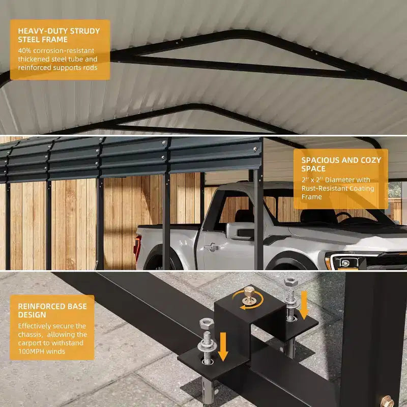 LinTimes 3,66 x 7,32 m Metall-Carport mit verzinktem Stahldach, pulverbeschichtetem Rahmen, wasserdichtem Unterstand für Fahrzeuge, Schutz für den Außenbereich