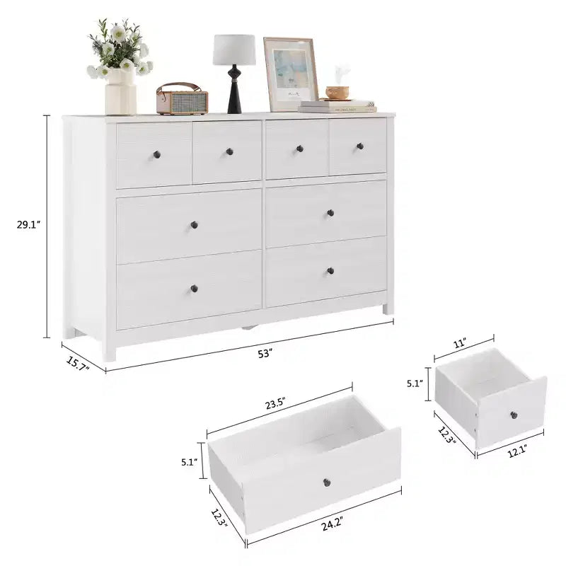 Moderne Kommode mit 8 Schubladen für das Schlafzimmer, breite Holzkommode mit viel Stauraum, freistehender Organizer-Schrank für das Wohnzimmer