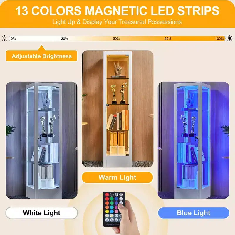 Bekrvio 4-stöckige Glasvitrine mit Schloss, 63 Vitrine mit Hartglastür und verstellbaren Einlegeböden