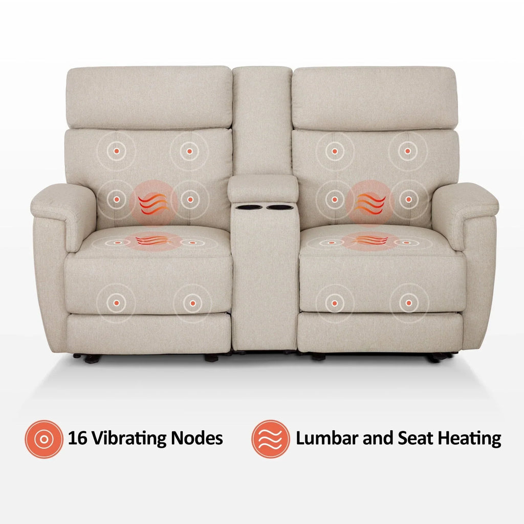 MCombo 60.2 Power Loveseat Relaxsofa mit Massage und zweifacher Heizung, verstellbarer Kopfstütze, USB- & Typ-C-Anschluss, Stoff