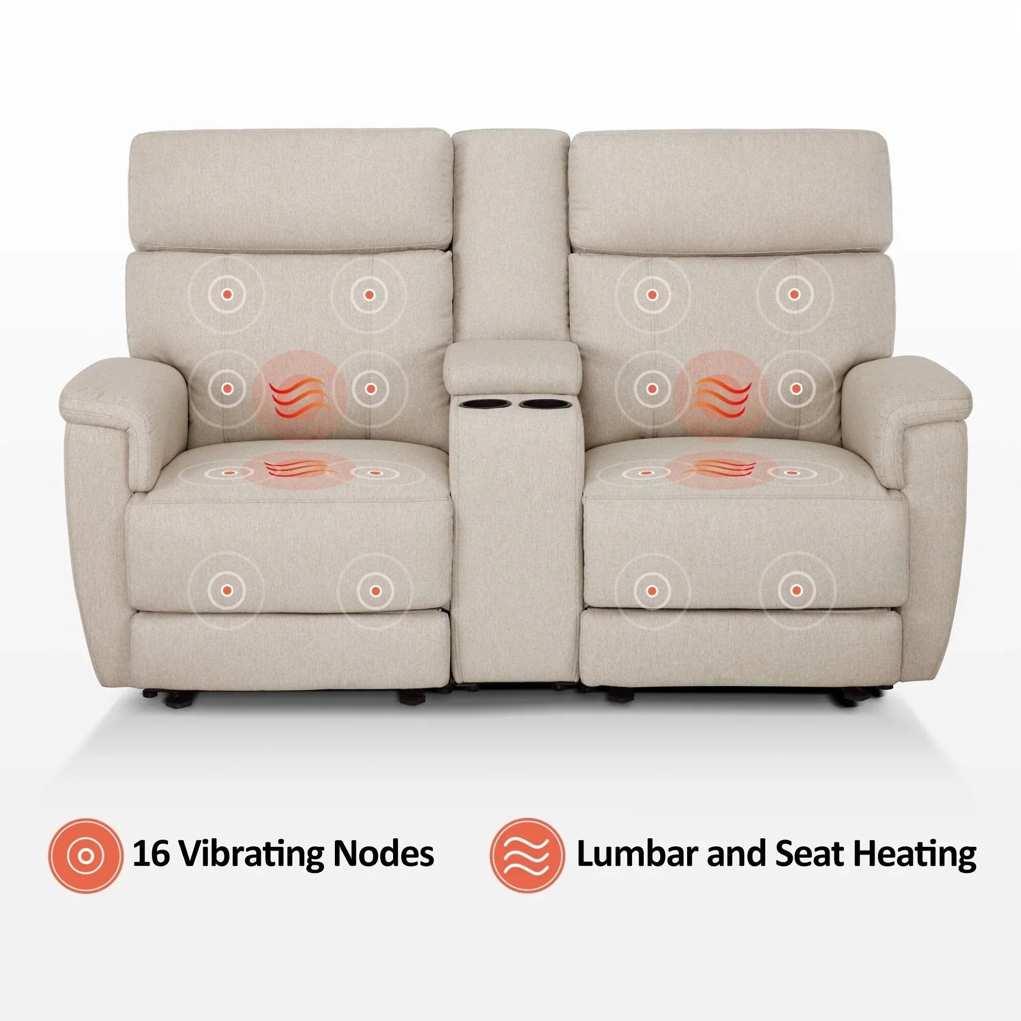 MCombo 60.2 Power Loveseat Relaxsofa mit Massage und zweifacher Heizung, verstellbarer Kopfstütze, USB- & Typ-C-Anschluss, Stoff