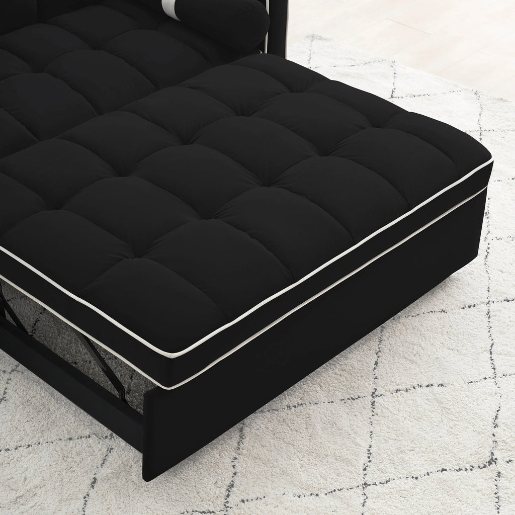 Samt-Schlafsofa zum Umbauen, 140 cm, 2-Sitzer, mit Ausziehbett, verstellbarer Rückenlehne, Seitentaschen und Handyhalterung