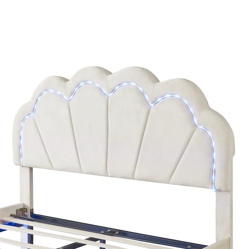 2-teiliges Schlafzimmerset mit LED-Podestbett in voller Größe und Stauraum-Ottomane