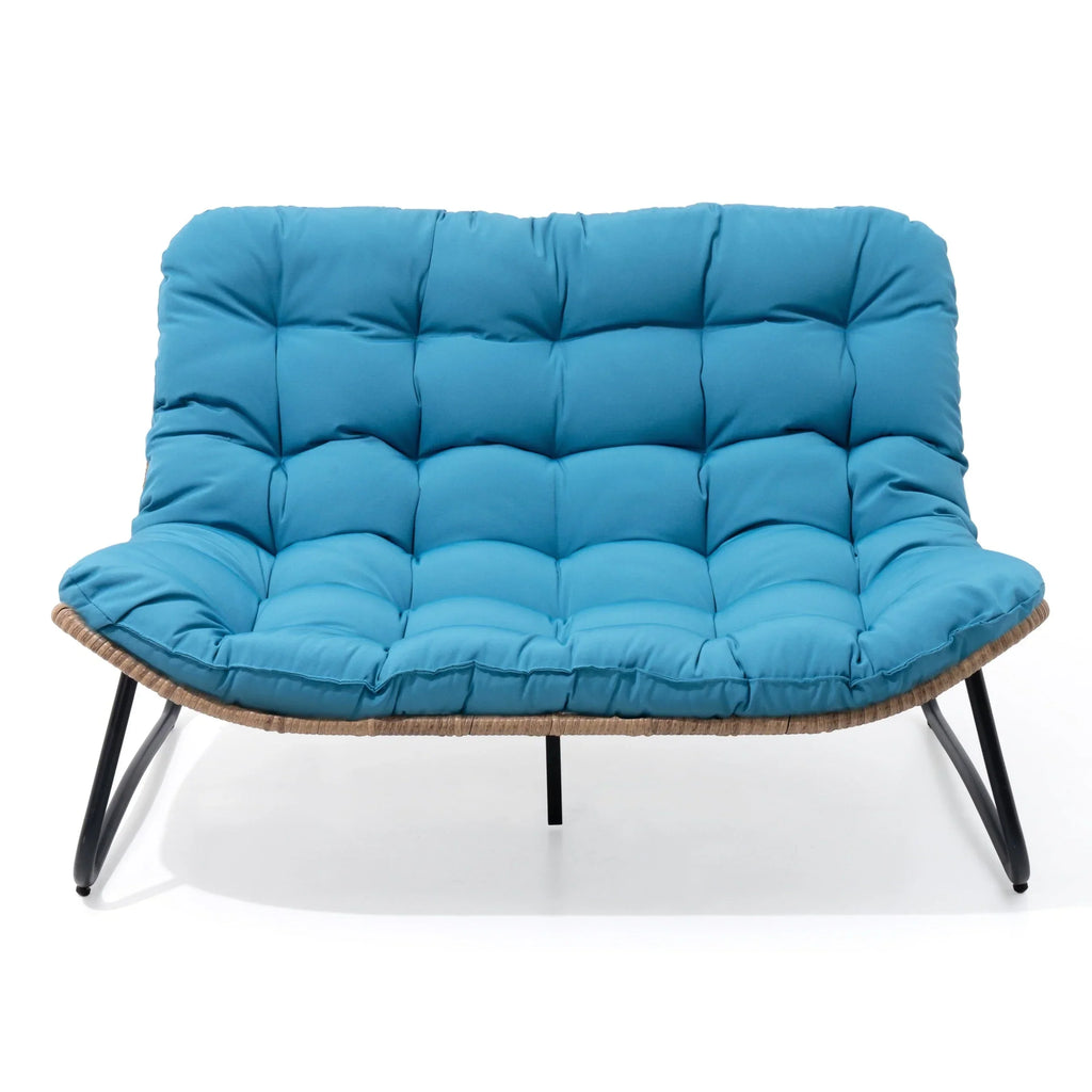 Doppelsessel Papasan mit Kissen, wetterfestes PE-Rattan und Metallrahmen für Innen- und Außenbereich