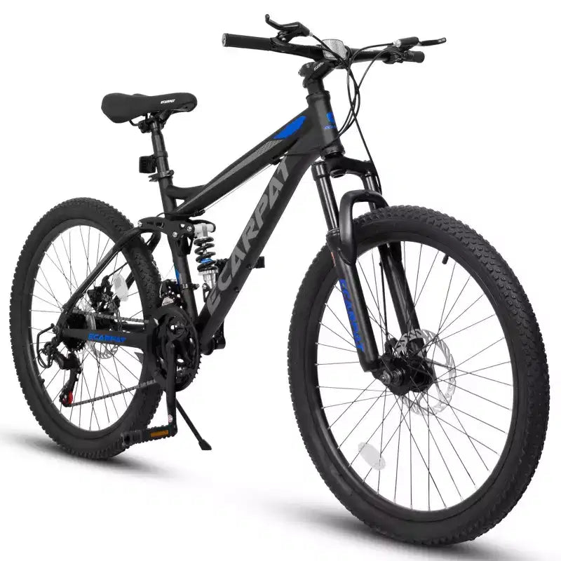 Okak 26-Zoll-Mountainbike mit Scheibenbremsen, 21-Gang-Erwachsenenfahrrad mit robustem Rahmen und doppelter Hinterradfederung, Fahrrad für Stadt- und Straßenfahrten
