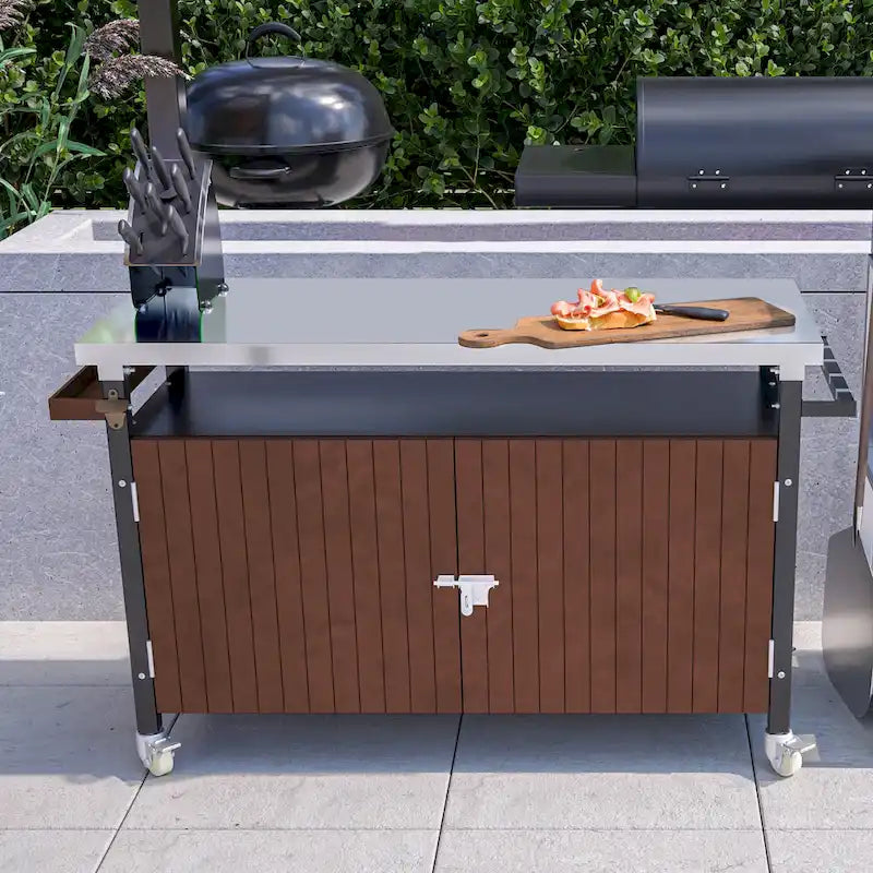 Outdoor-Grillwagen mit Edelstahlplatte (ohne Hocker)