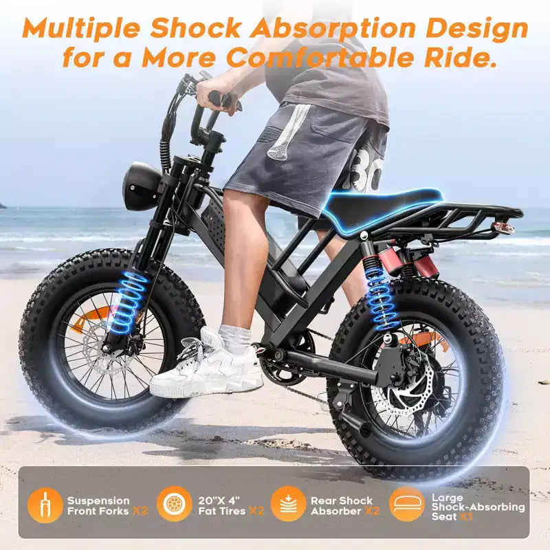 Eilleo 20 Fat Tire E-Bike, 750W Motor (920W Spitze), 40 km/h, 80-110 km Reichweite, 48V 15.6Ah Akku, Dual-Federung, Shimano 7-Gang