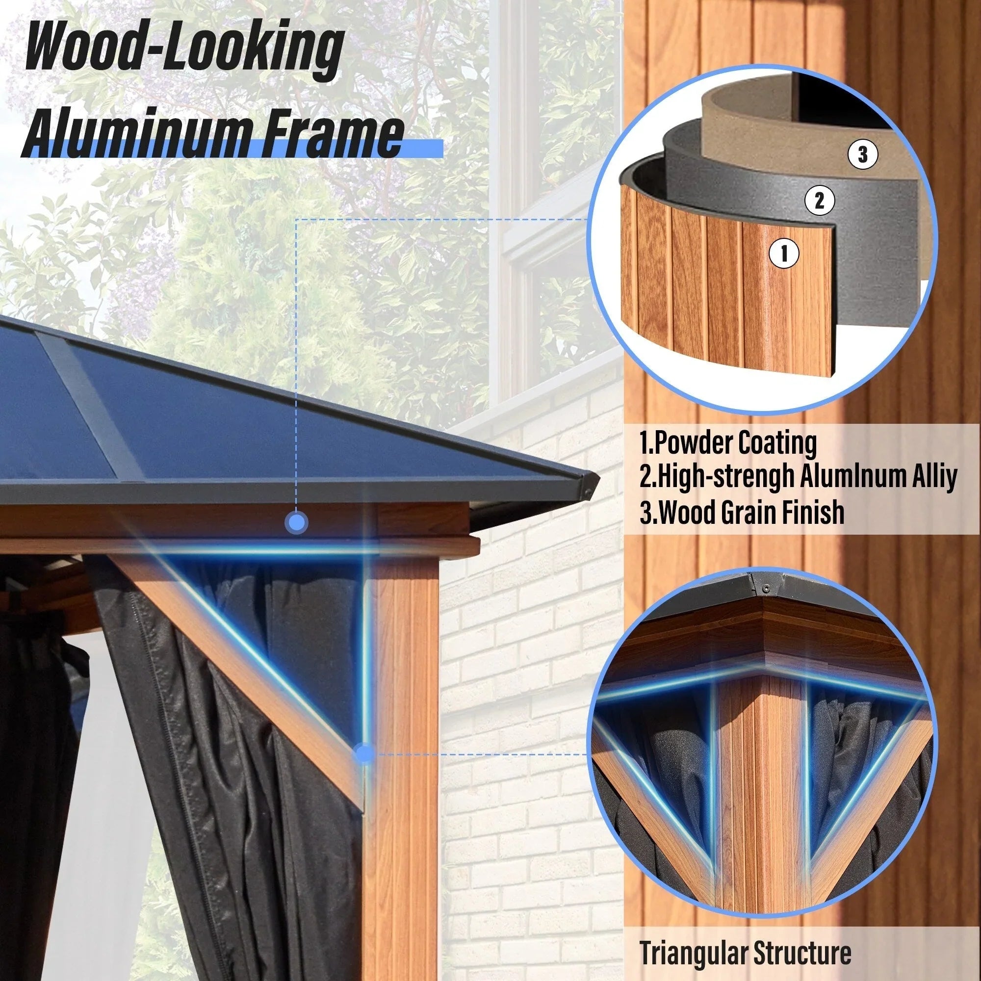 EROMMY Hardtop-Pavillon, Outdoor-Pergola mit Doppeldach & Netzen & Vorhängen, Hochleistungs-Canopy für Terrasse, Garten, Poolparty