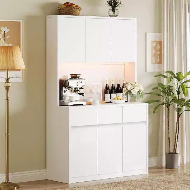 71 Zoll Küchenschrank, Aufbewahrungsschrank mit LED-Beleuchtung und Steckdosen, Buffet-Schrank mit Mikrowellenständer, verstellbare Regalböden