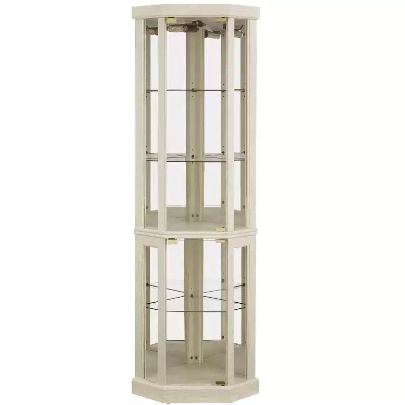 Eck-Vitrine mit Glastüren und Regalen, Eck-Schaukasten für das Wohnzimmer