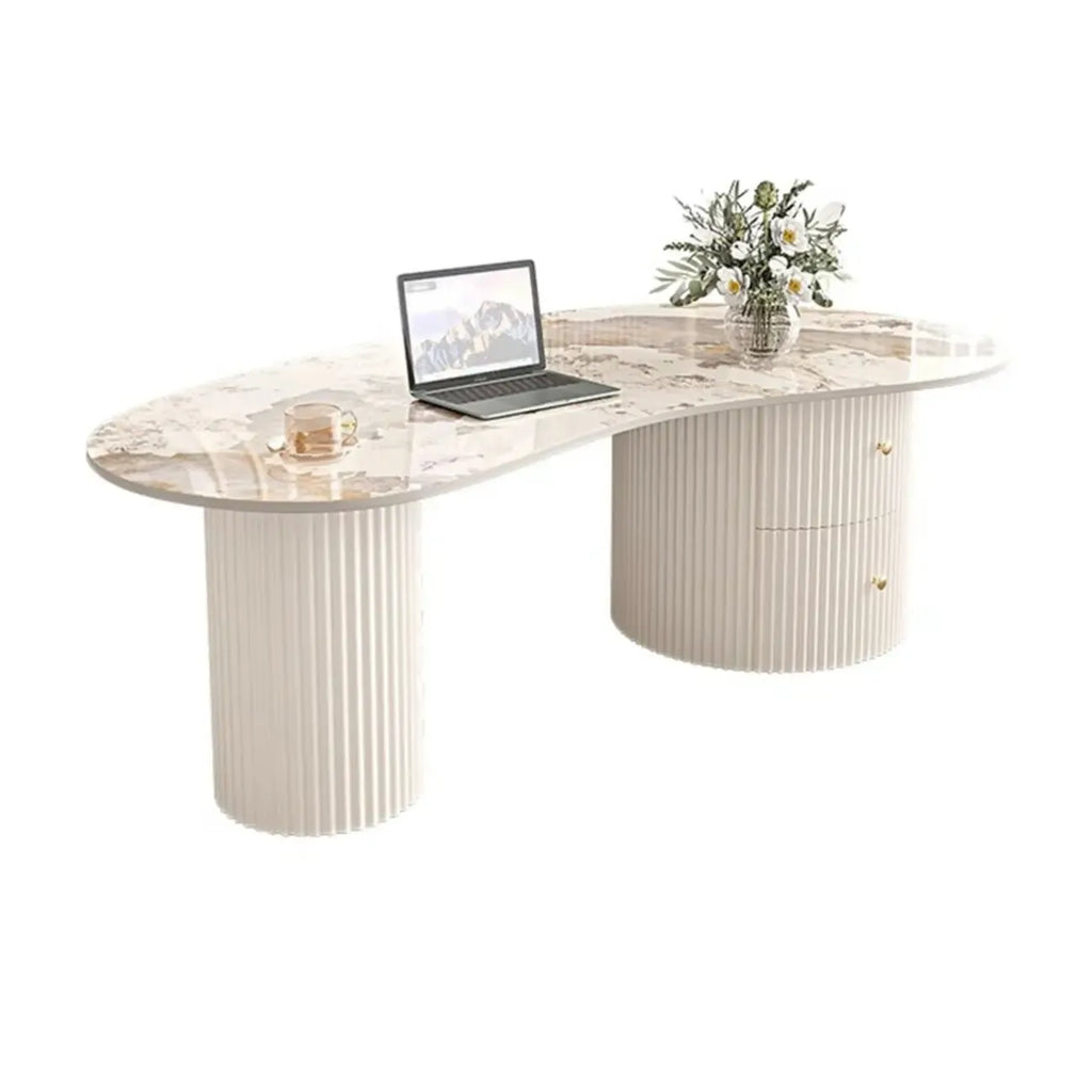 Minimalistischer ovaler Couchtisch in Standardweiß mit 2 Schubladen