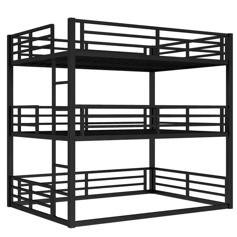 Etagenbett für drei Personen, Full über Full über Full, aus Metall, mit Sicherheitsgeländern, strapazierfähiges Etagenbett mit geräuschreduziertem Design, Schwarz