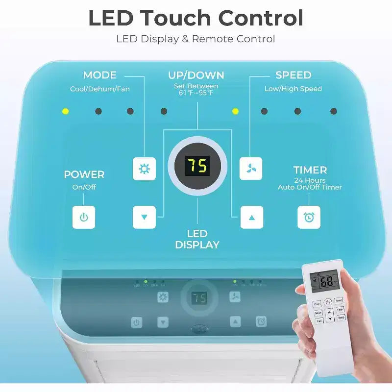 8.000 BTU mobile Klimaanlage, 3-in-1 Gerät mit 4 Modi, Timer, LED-Display, Fernbedienung und Installationskit, für Schlafzimmer/Wohnzimmer/Büro, Weiß.