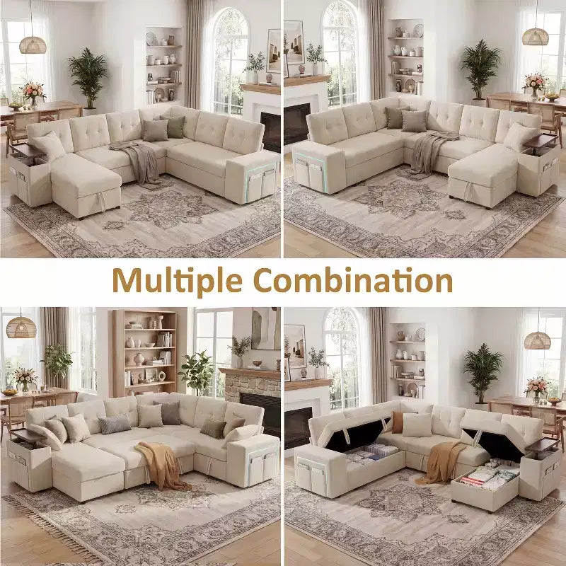 Dyonery 112 Modulares Schlafsofa mit Ausziehfunktion, U-förmiges Schnittsofa mit Stauraum, extra breite und tiefe Sitzflächen für das Wohnzimmer