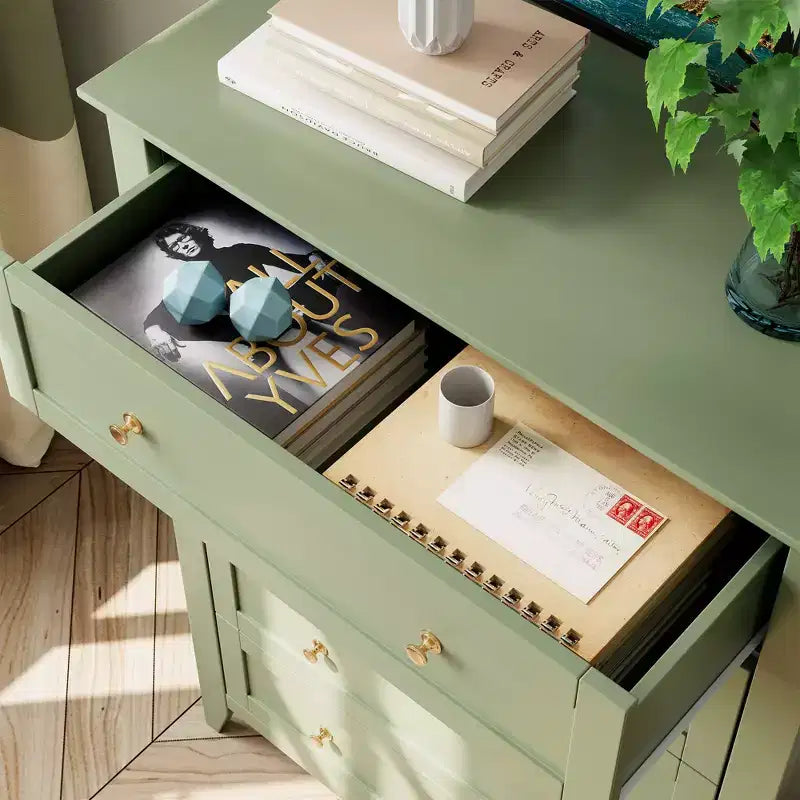5-Schubladen-Kommode, 108 cm hoch, für das Schlafzimmer, Holzschrank mit 30 cm tiefen Schubladen und goldenen Metallgriffen, ideal für den Eingangsbereich oder Flur