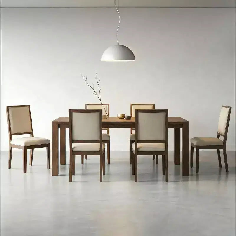 Modernes Esszimmer-Set – 80 Tisch + 6 gepolsterte Stühle, Massivholzrahmen, 180 kg Tischbelastbarkeit, einfache Montage