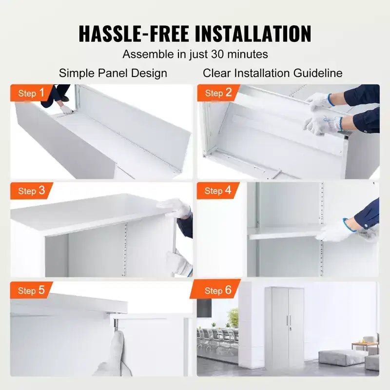 VEVOR Metall-Aufbewahrungsschrank, abschließbarer Stahlschrank mit 2 Magnettüren und 4 verstellbaren Einlegeböden, 180 cm hoher Metallschrank, 90 kg Tragkraft, Weiß