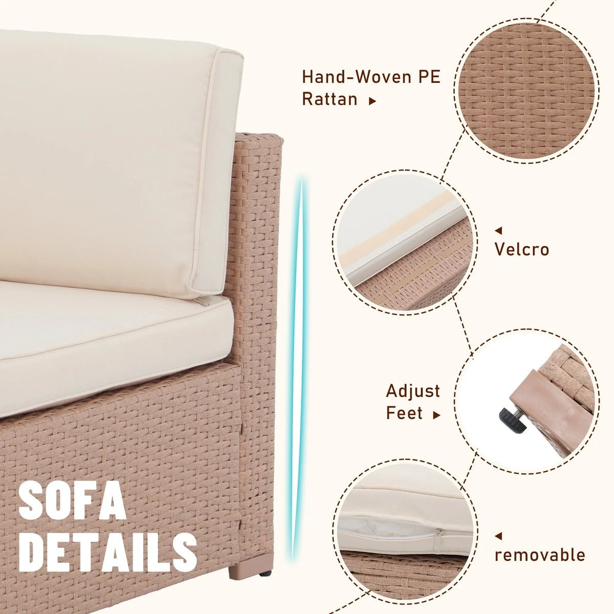 7-teiliges Outdoor-Sofa-Set aus Korbweide/Stahl mit Polstern