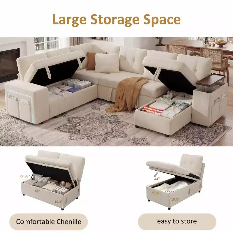 Dyonery 112 Modulares Schlafsofa mit Ausziehfunktion, U-förmiges Schnittsofa mit Stauraum, extra breite und tiefe Sitzflächen für das Wohnzimmer