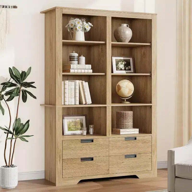 72" hohes Bücherregal mit 4 Schubladen, freistehendes Bauernhaus-Regal für Schlafzimmer, Wohnzimmer, Heimbüro
