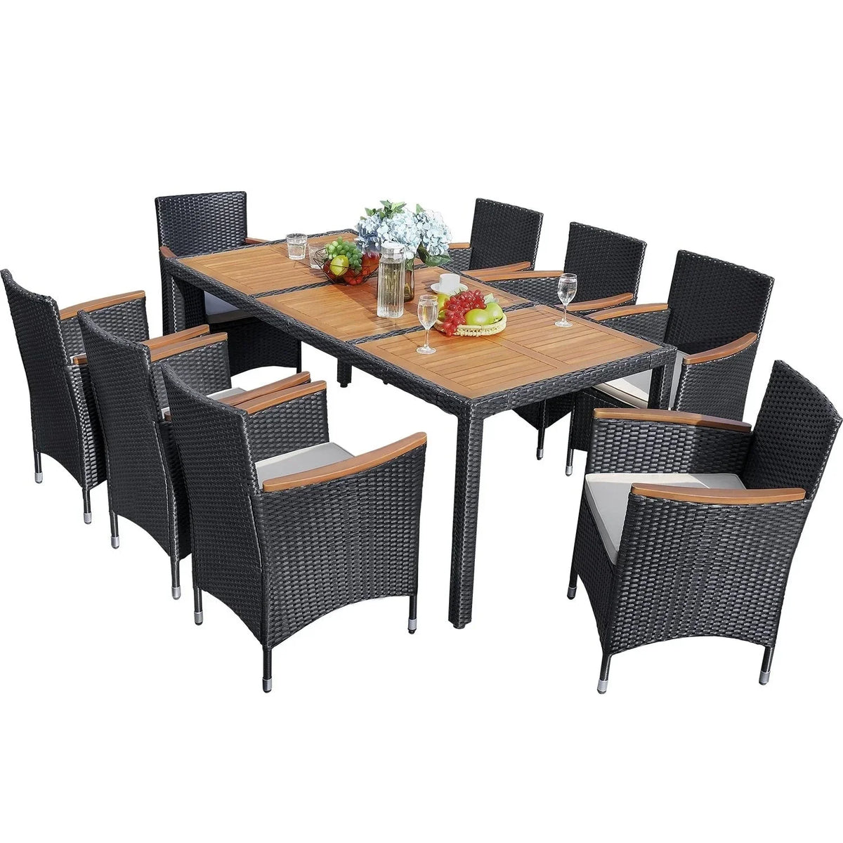 Lacoo PE-Rattan-/Akazienholz-Gartensitzgruppe