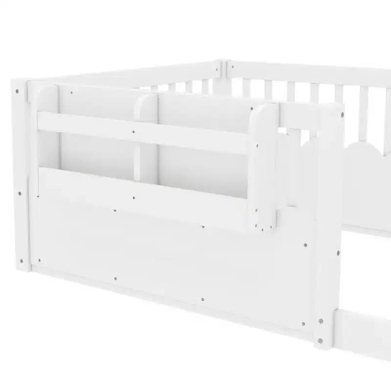 Bellemave Kinder-Bodenbett mit erhöhtem Zaun und Bücherregal, hölzernes Montessori-Bettgestell in Twin-Größe für Mädchen und Jungen