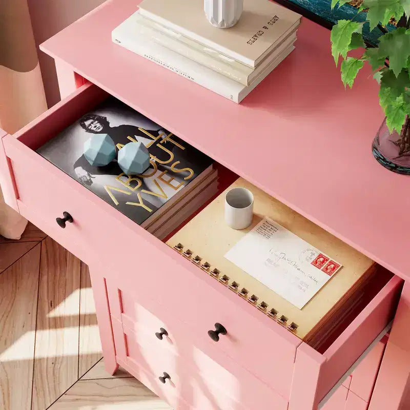 5-Schubladen-Kommode, 108 cm hoch, für das Schlafzimmer, Holzschrank mit 30 cm tiefen Schubladen und goldenen Metallgriffen, ideal für den Eingangsbereich oder Flur