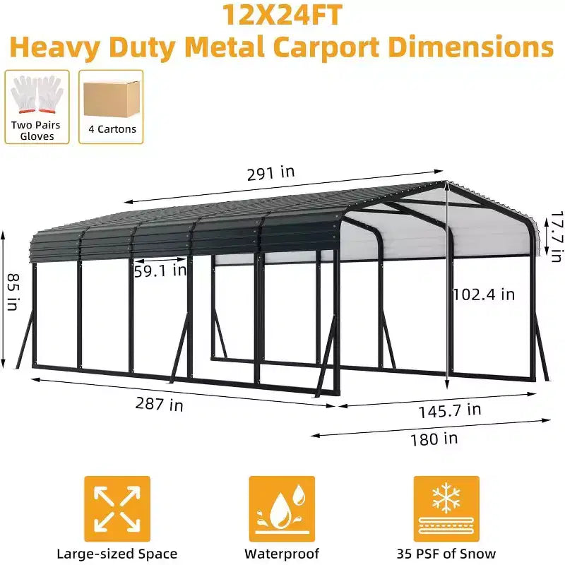 LinTimes 3,66 x 7,32 m Metall-Carport mit verzinktem Stahldach, pulverbeschichtetem Rahmen, wasserdichtem Unterstand für Fahrzeuge, Schutz für den Außenbereich