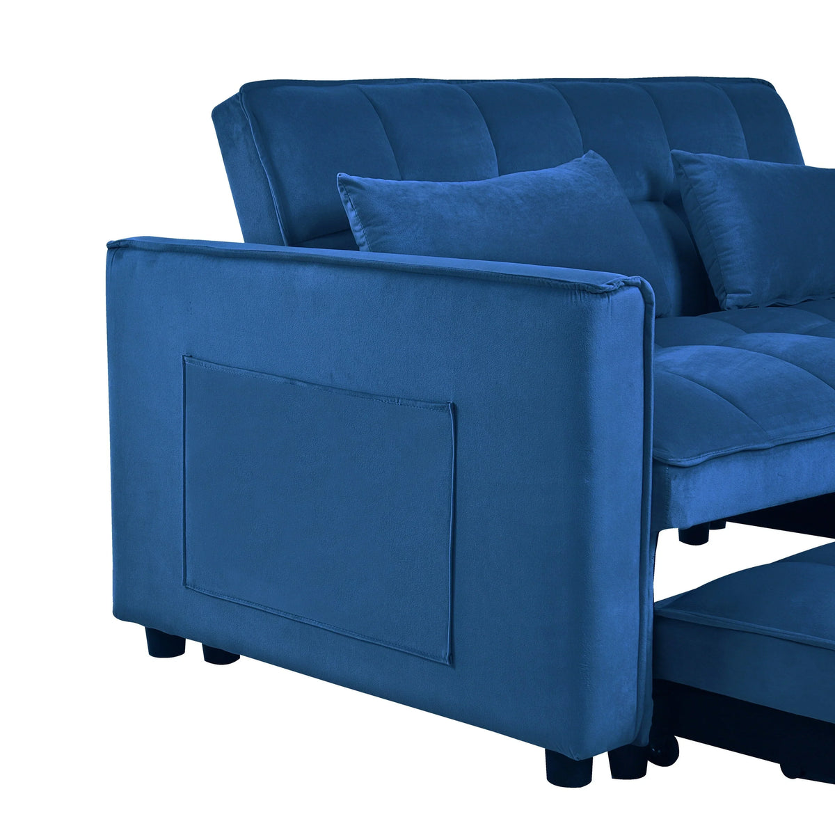 Modernes Schlafsofa zum Ausziehen, 3-in-1 Schlafsofa mit verstellbarer Rückenlehne, Samt-Zweisitzer, Kissen & Seitentaschen