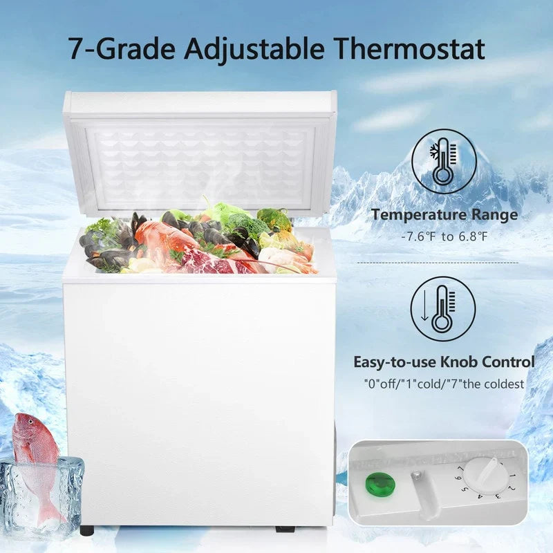 1,8 Kubikfuß Gefriertruhe mit herausnehmbarem Korb, Bodenablauf, 7-Stufen-Thermostat, freistehendes Design für Zuhause und Wohnung