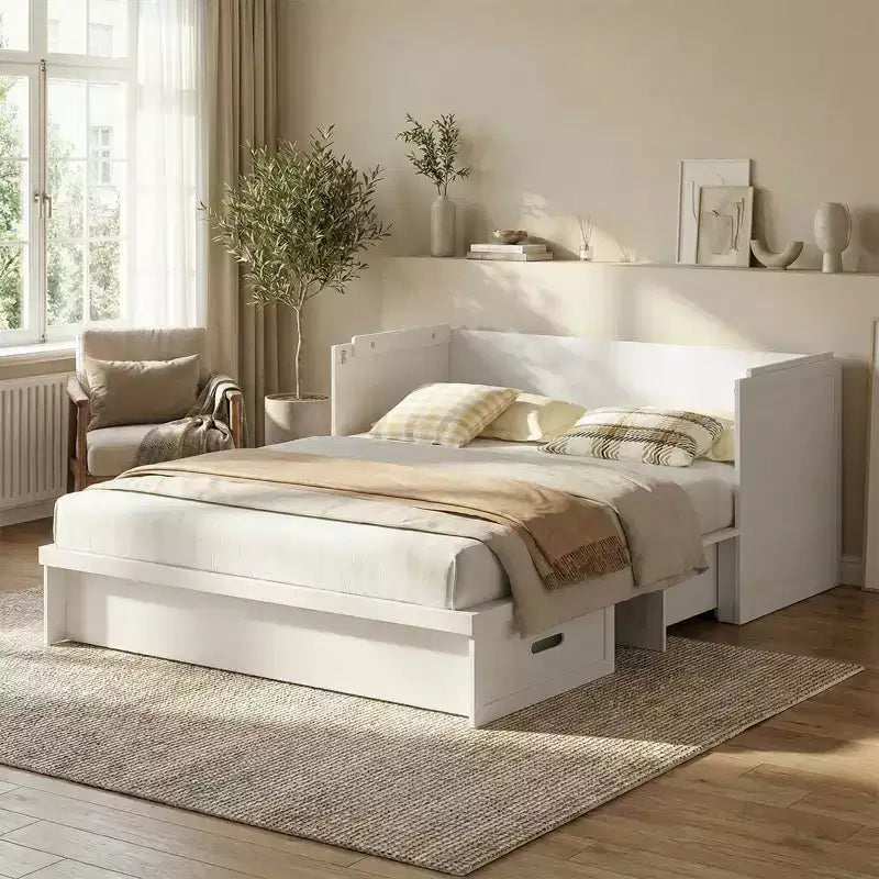 Mjkone Queen-Size-Schrankbett mit Matratze, USB-Ladeanschluss und Aufbewahrungsschubladen