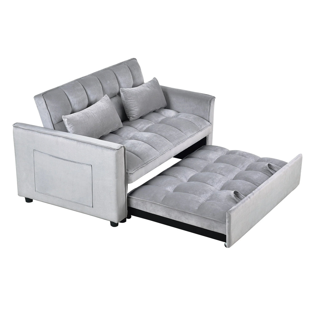 Modernes Schlafsofa zum Ausziehen, 3-in-1 Schlafsofa mit verstellbarer Rückenlehne, Samt-Zweisitzer, Kissen & Seitentaschen