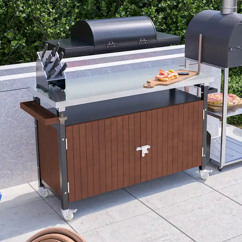 Outdoor-Grillwagen mit Edelstahlplatte (ohne Hocker)