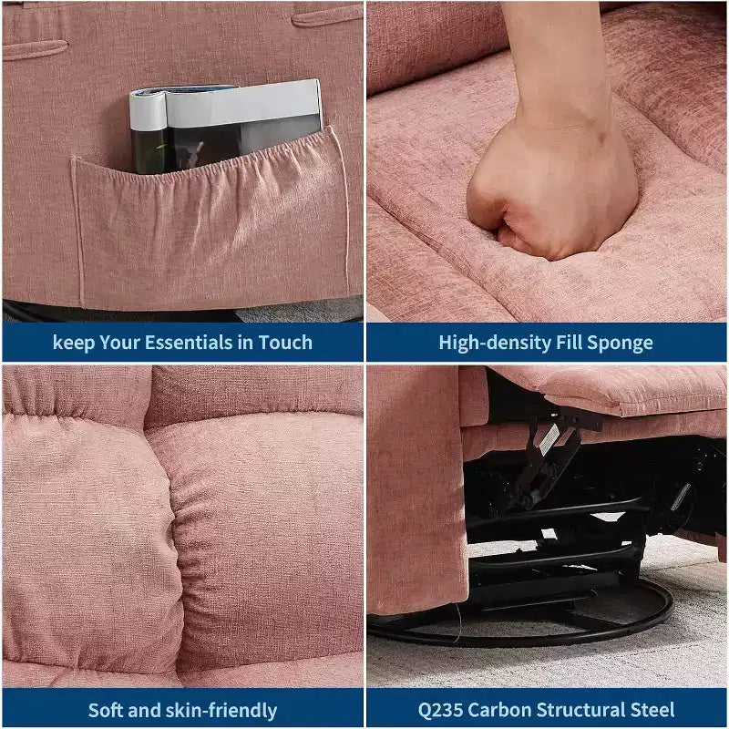 Massage-Liegesessel mit Heizfunktion – 360° drehbarer Schaukelstuhl, überdimensioniertes Einzelsitzer-Sofa mit Vibration, USB-Anschluss und Aufbewahrungstaschen für Wohnzimmer/Schlafzimmer