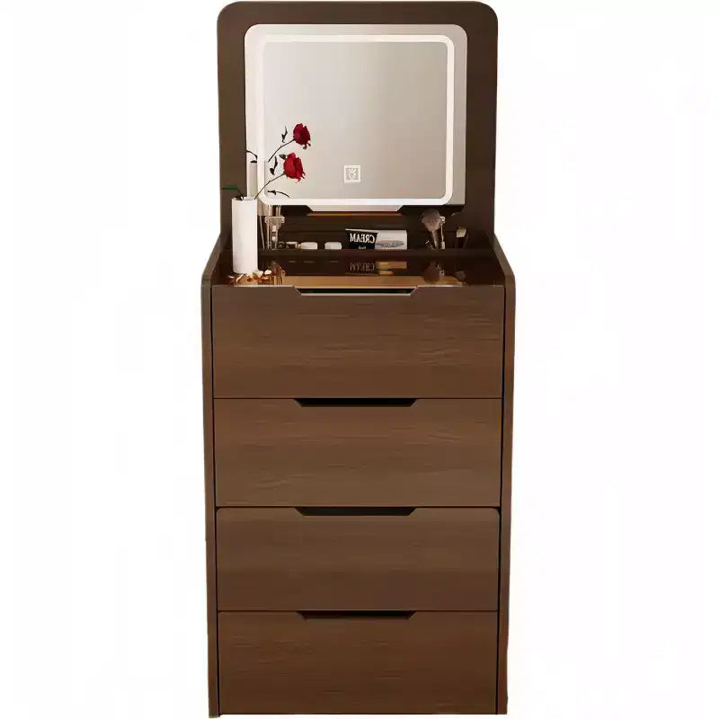 Okak 3-in-1 Schminktisch mit Klappspiegel, kompakter Waschtisch mit sichtbarer Glasplatte und gepolstertem Hocker, Schminktisch für das Schlafzimmer